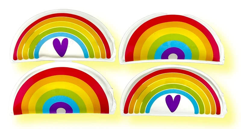 MC-Trend Handwärmer Set: 4 Zauberhafte Taschenwärmer mit farbenfrohen Regenbogen Motiven – Immer wiederverwendbar für wohltuende Wärme unterwegs