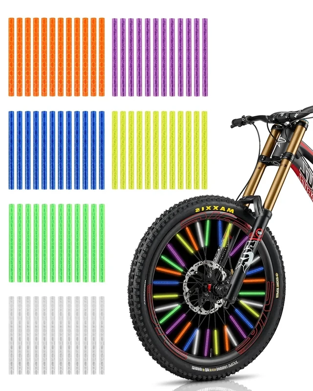 aimu Bunte Fahrrad Speichenreflektoren Set, 72 Reflektoren, 360° Rundum Sichtbarkeit, Einfache Montage, 75mm Länge, Langlebig & Wasserfest, Wiederverwendbar, Geeignet für Alle Fahrradtypen
