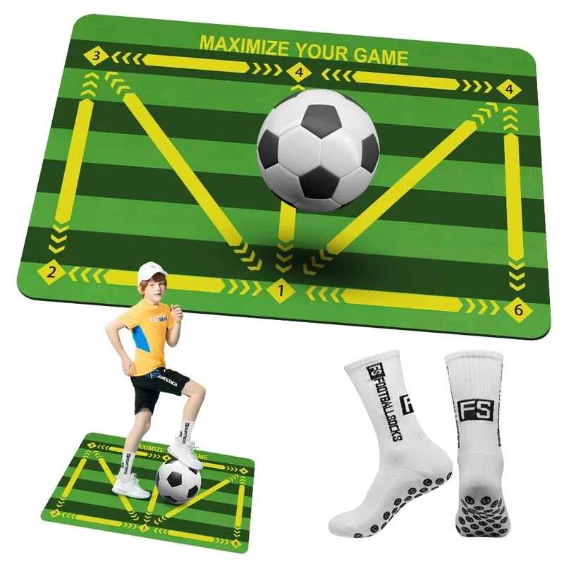 Cartlant Fussball Matte, 60x90cm Rutschfeste Fußballmatte Schritt Fussball Trainingsmatte, Stoßdämpfende Fussballmatte Training Ballkontrolle Trainingsmatte Kinder Geschenke - mit Fußballsocken (Grün)