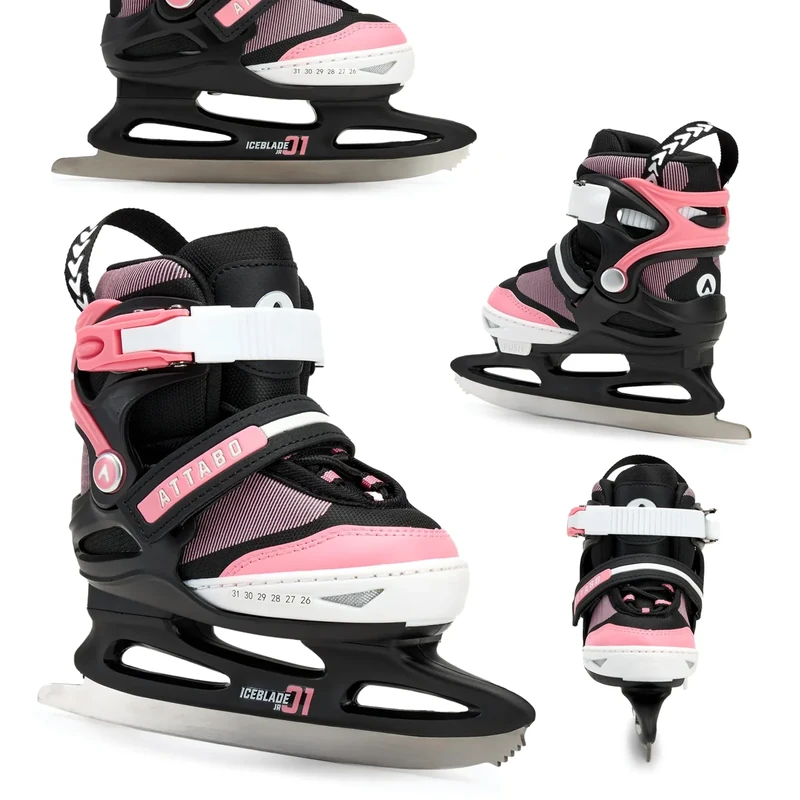 ATTABO Verstellbare Freizeitschlittschuhe für Mädchen ZOLA Rosa Größe 31-36 EU Kinder verstellbare Schlittschuhe für Anfänger Klettverschluss und Schnallenverschluss Freie Längenanpassung