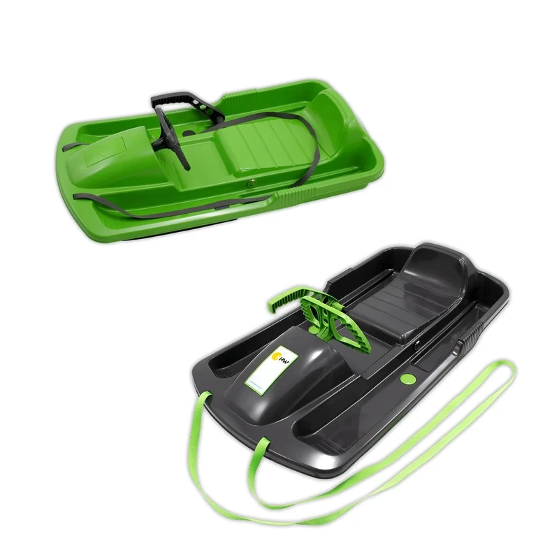 KHW | Lenkschlitten Snow Fox | Familiy Pack | Grün + Anthrazit | 95 cm | TÜV-geprüft | inkl. Zugseil | ausgefeiltes Lenksystem | kälte- und lichtbeständiger Kunststoff | Made in Germany