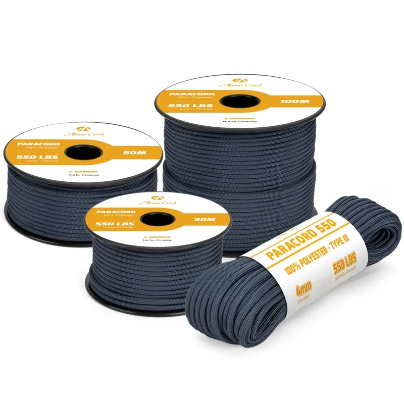 Abma Cord Paracord 4mm 100m Schnur Typ III Paracord 550 Seil 7 Kern für Outdoor, Camping, Survival, Basteln, Armband - Max. 250kg - Navy Blau