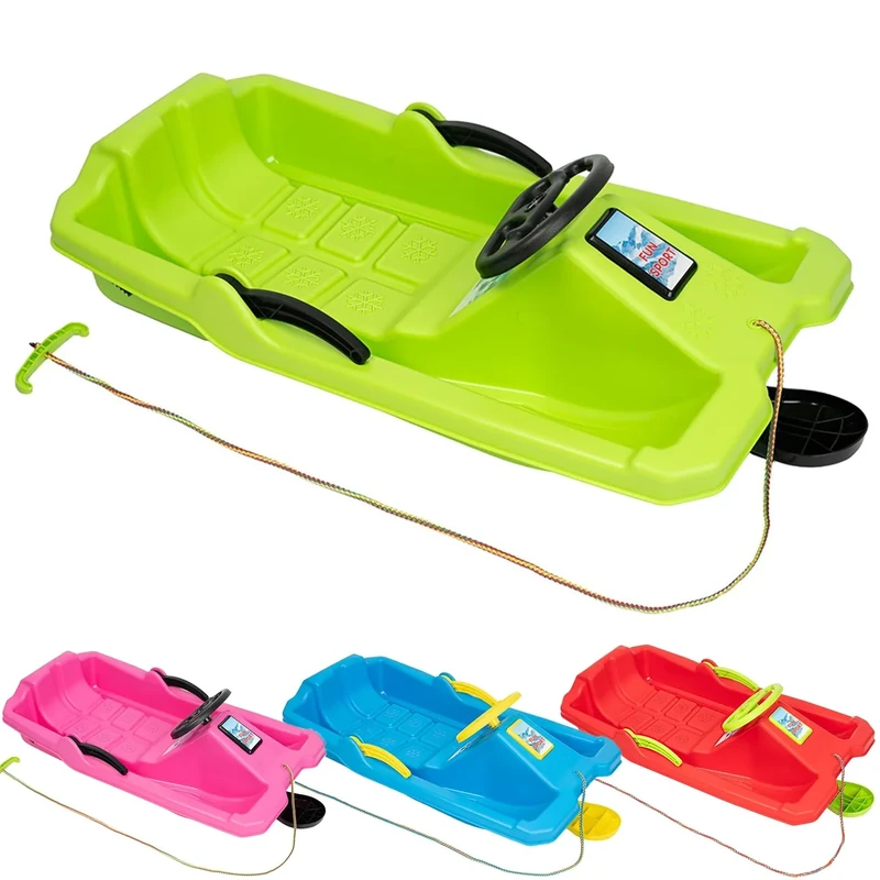 MOLTI Lenkschlitten, 84 cm, inkl. Zugseil ausgefeiltes Lenksystem kälte- und lichtbeständiger Kunststoff Winterspaß Schnee (Grün)