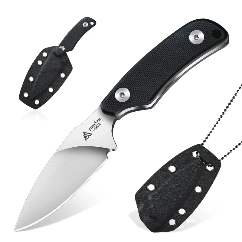 Freelander Neck Messer, Mini Survival Outdoor Fixed Blade mit Kydex Scheide und Kugelhalskette, Full Tang Bushcraft Camping Neck Messer mit G10 Griff, Geschenke für Männer