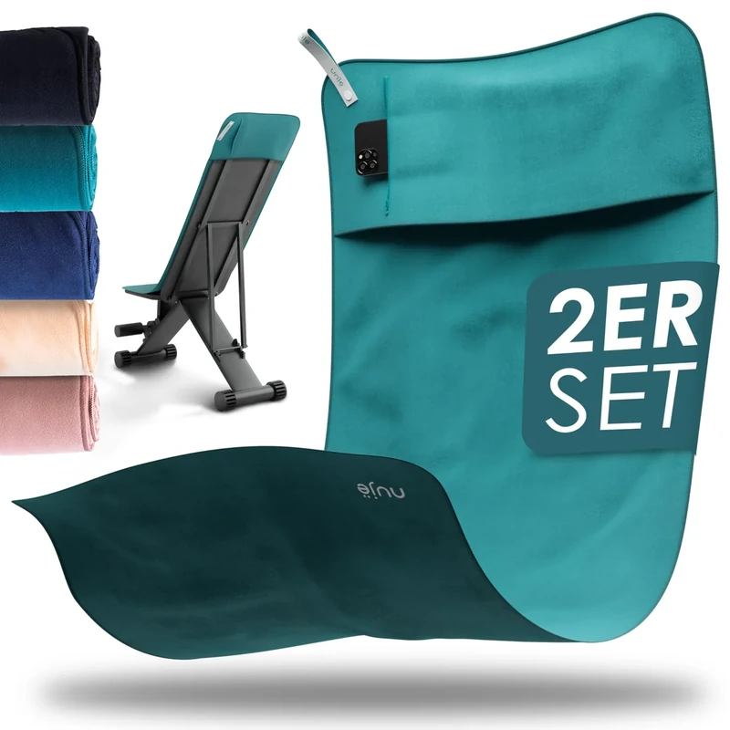 nujë Fitness Handtuch 2er Set MIT Geschenkverpackung I Mit Tasche Microfaser I Fitnesshandtücher I Extra groß & mit Umschlag I Sporthandtücher I Gym Towel Set