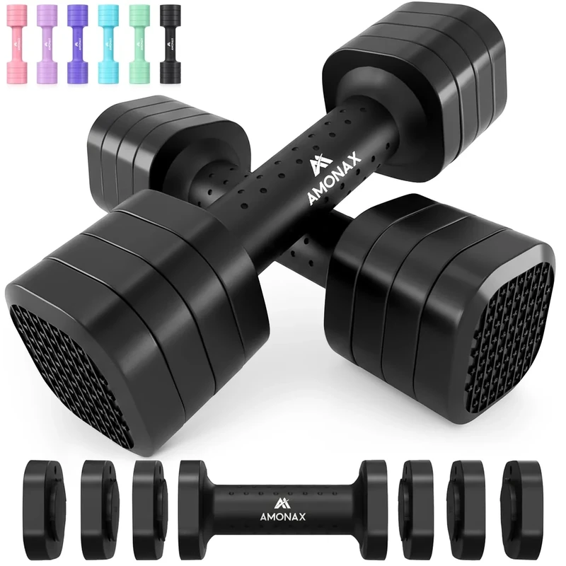Amonax Hanteln Frauen Set, 4-in-1 Verstellbare Hanteln, 1kg/1.5kg/2kg/2.5kg Dumbbell Set für Frauen und Männer, Gewichte Hantel für Krafttraining Zuhause, Home Workout Equipment