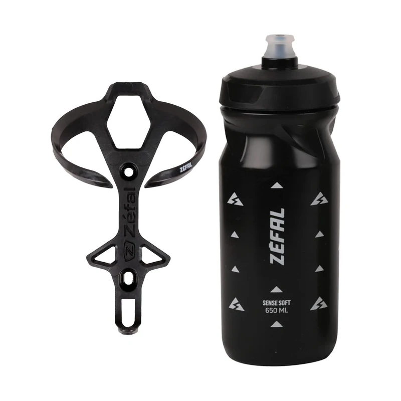 ZEFAL Pulse L2 und Sense Soft 65 Schwarz - Ultraleicht Carbon Flaschenhalter Fahrrad und 650 ml Fahrrad Trinkflasche - Fahrrad Trinkflasche mit Halter