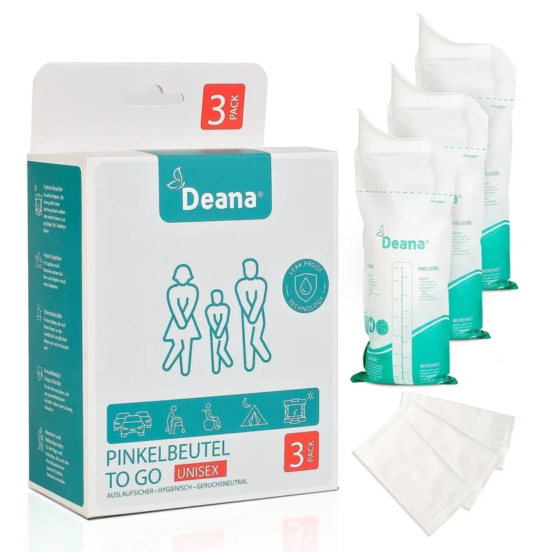Deana® Pinkelbeutel besonders für Frauen 800ml (3 Stück) – Mobiles Urinal & Notfalltoilette für unterwegs – Einweg WC Unisex – Reisetoilette für Auto, Camping, Festival & Outdoor - Notfall WC