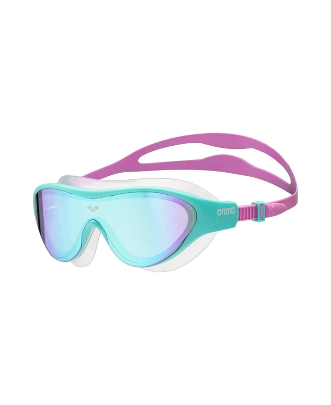 ARENA Uni-Kinder-Schwimmbrille "The One Mirror", für Kinder von 6 bis 12 Jahren, große Passform, Polycarbonat-Linse, Blau/Wasser/Violett