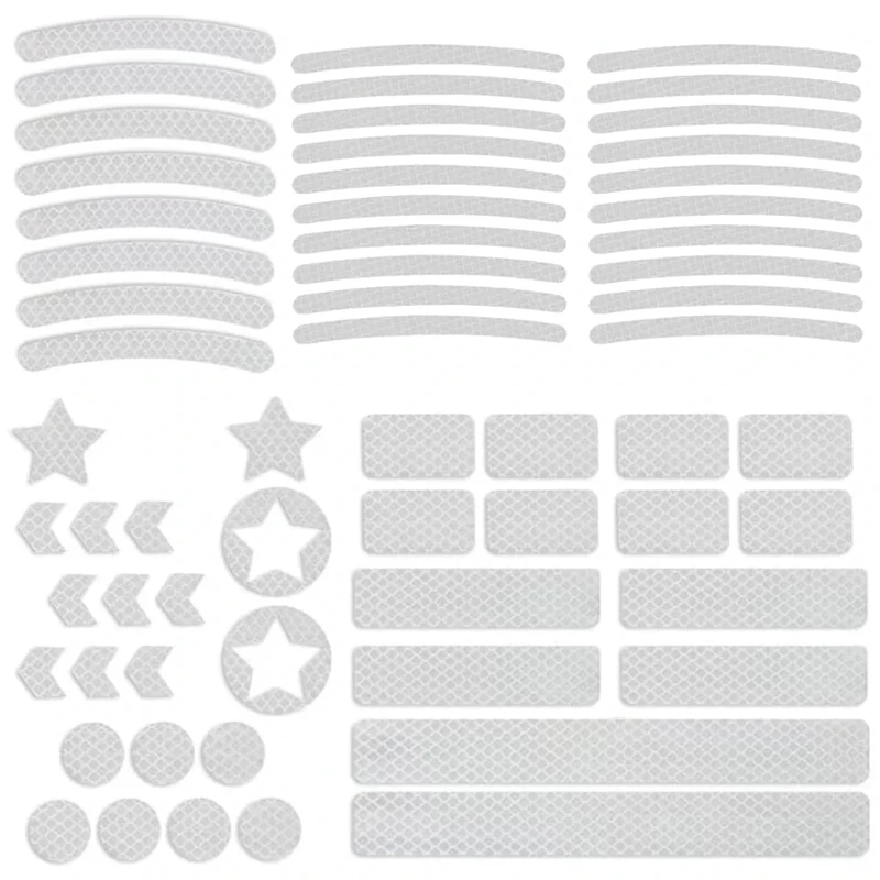 WOLMIK 62 Stück Warnung Reflektierende Aufkleber, Fahrrad Reflektoren Aufkleber Set, Leuchtaufkleber für Fahrradhelme, Motorräder, Schultaschen, Rucksäcke, Kinderwagen und mehr