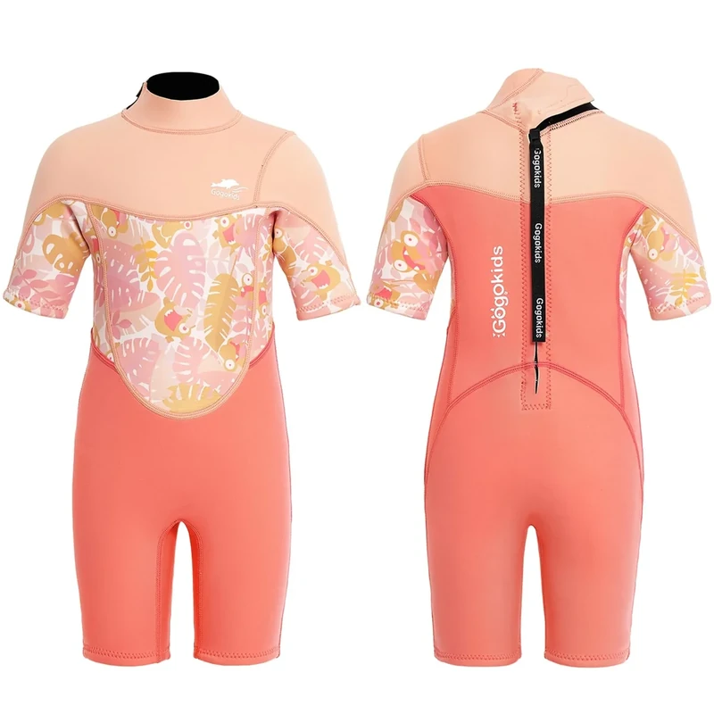 Gogokids Shorty Neoprenanzug Kinder, 2,5mm Neoprenanzüge Rückenreißverschluss Kleinkinder Kurze Nassanzüge Komfort & Wärme, UV Neopren für Schwimmen, Schnorcheln und Surfen, Alter 4-5 Mädchen, Rosa - Image 1