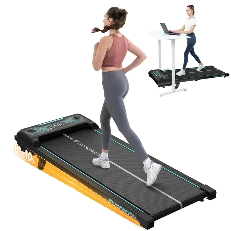 CITYSPORTS Laufband | Elektrisches Walking pad für Zuhause, Mit Bluetooth-Musikwiedergabefunktion, LED-Anzeige und Riemenscheibe 1-6KM/H,110KG(schwarz grün)