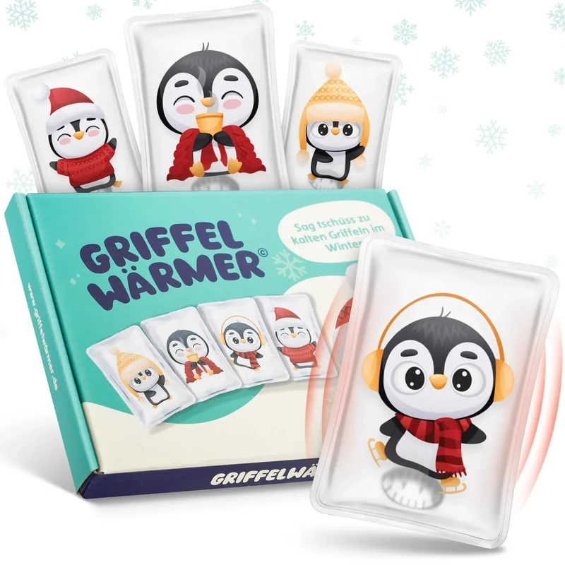 Griffelwärmer® 4er Set Handwärmer Taschenwärmer wiederverwendbar Pinguin. Kinder Wichtelgeschenk Adventskalender Füllung Weihnachten knicken Tasche Hosentasche Geschenk Wärmepäds Wärmepad knickpads