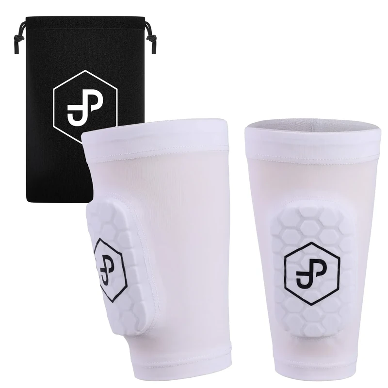 JDP Premium 3in1 Schienbeinschoner, Strumpf mit integriertem Schienbeinschoner Fußball Herren/Damen, Schienbein Schoner inkl. Fußballstutzen, Schienbeinschützer Fussball, Fußballschoner Größe M weiß