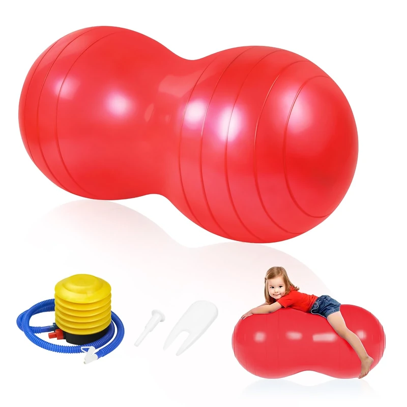 flintronic Yoga Ball, Gymnastikball, 90 x 45 cm Yoga Erdnussball Peanut Ball, Erdnussball für Kinder für Balance Luftpumpe, Gymnastikbälle, Yogaball, Pilates (Rot)