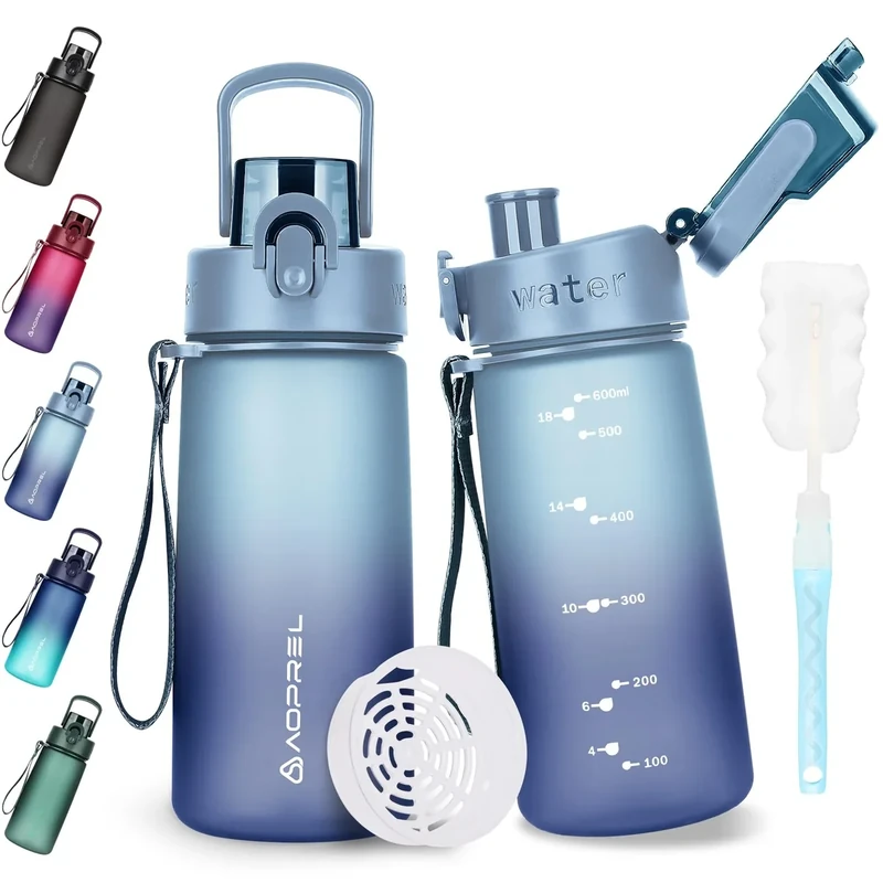 AOPREL Trinkflasche 600ml, Wasserflasche BPA-Frei aus Tritan, Sport Trinkflasche Auslaufsicher 600ml Flasche für Fitness, Wandern, Camping, Schule und Büro