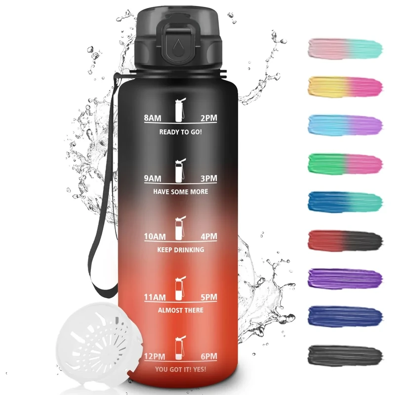 Trinkflasche, Trinkflasche 1.5 Liter, Wasserflasche mit Zeitmarkierung, Trinkflaschesport mit Filter, Wasserflasche mit Motivierendem Slogan, für Fitness, Outdoor, Wandern, Camping, Yoga, Running