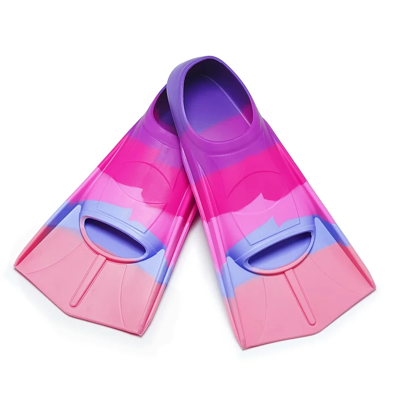 Schwimmflossen Kinder, 100% Silikon Kurzflossen, Taucherflossen Regenbogen Flossen für Kinder Erwachsene Männer Frauen Schwimmen Tauchen (Regenbogen-Violett, S)