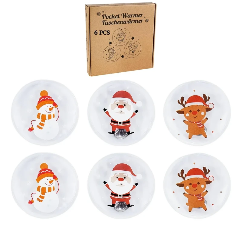 Truevaste 6 Set Handwärmer Kinder, Taschenwärmer Wiederverwendbar für Warme Finger im Herbst und Winter, Tragbar Taschenheizkissen mit Weihnachtsmuster, Frauen Mann, Stil A
