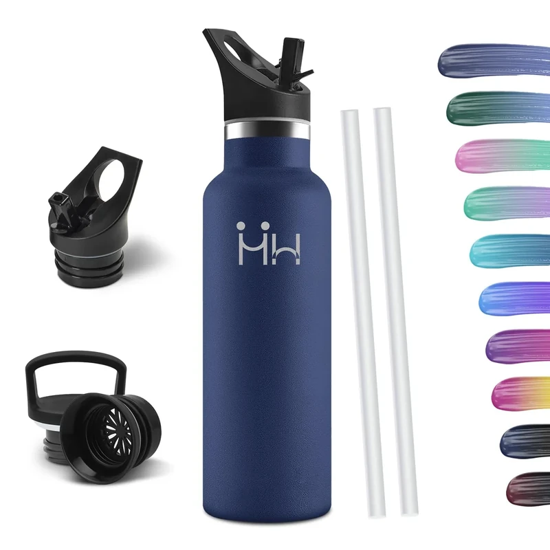 HoneyHolly Trinkflasche Edelstahl, 750 ML BPA-Frei, Thermosflasche, Auslaufsichere Isolierflasche Doppelwandig, Wasserflasche, Thermoskanne, mit Strohhalm, Trinkflasche Kohlensäure Geeignet