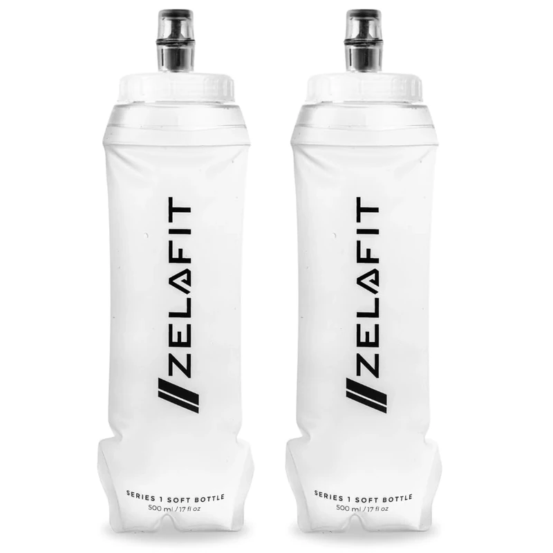 ZelaFit® 2x Faltbare Trinkflasche 500 ml, Soft Flask Trinkbeutel für Laufen & Trailrunning, Leichte Laufflasche mit Beißventil, BPA-frei und Auslaufsicher, Faltflasche