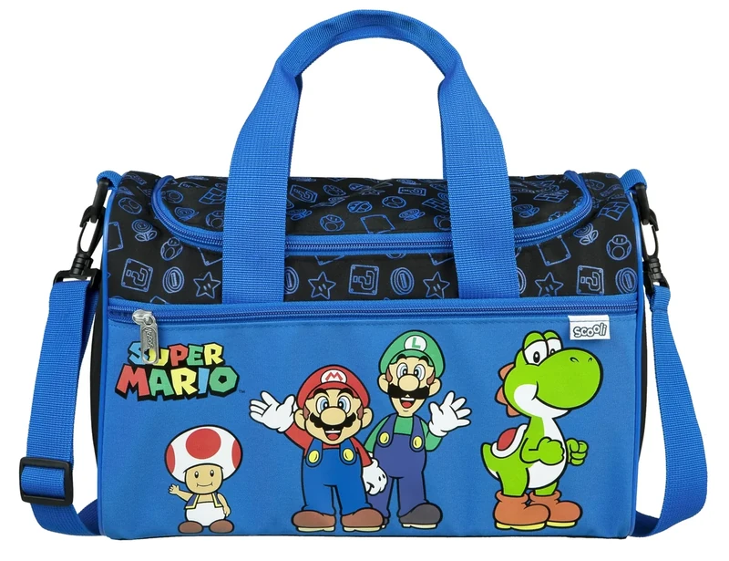 Scooli - Super Mario Sporttasche für Kinder - 23 x 35 x 16 cm - geräumiges Hauptfach - Verstellbarer Schultergurt - Zubehör für die Schule - Umhängetasche