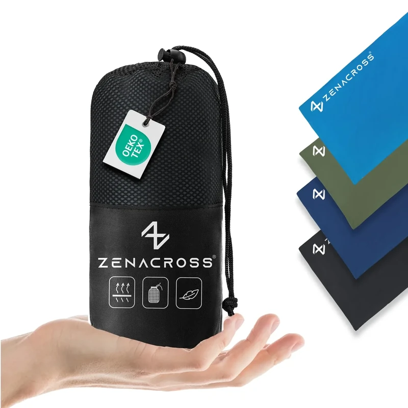 Zenacross - Hüttenschlafsack Baumwolle - Hüttenschlafsack Ultraleicht - Schlafsack Kleines Packmaß Inlett mit Kissenfach - Kompakt & Klein - Schwarz