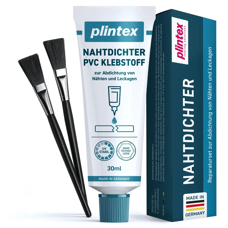 PLINTEX® Nahtdichter 30ml extra stark inkl. 2x Pinsel - Nahtkleber für Zelte, Jacken, Markisen, Sonnensegel & Rucksäcke - Zeltnaht abdichten, Zelt-Kleber, Naht Dichter