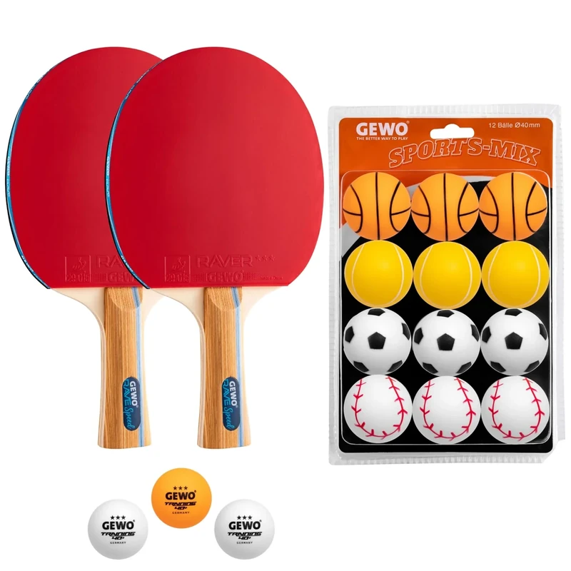 GEWO Sports-Mix Tischtennisbälle - Plastik Tischtennis Bälle 40+ im Sport Design - 12 Bunte, hochwertige Ping Pong Bälle - Verschiedene Designs, 40+ mm Durchmesser