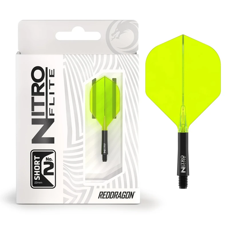 RED DRAGON Darts – Nitro Flite Integriert Flüge & Schäfte System – No.2 Form und Design – Schwarz & Gelb Farbe, Kurz Länge