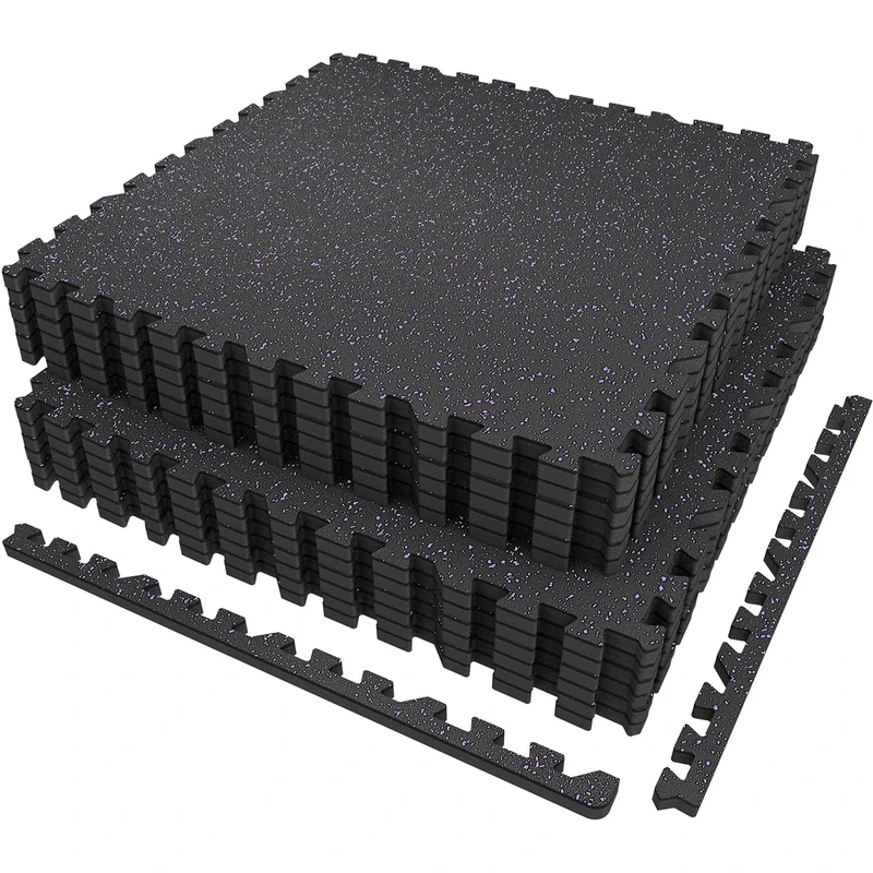 AIRHOP 6 Matten 60x60x1,4cm Extra Dicke Robuste Gummierte, rutschfeste Puzzlematte, Geeignet Für Fitnessstudio Und Heimfitness, Schwere Trainingsbelastung, Bodenschutzmatte Fitness, Schwarz & Lila