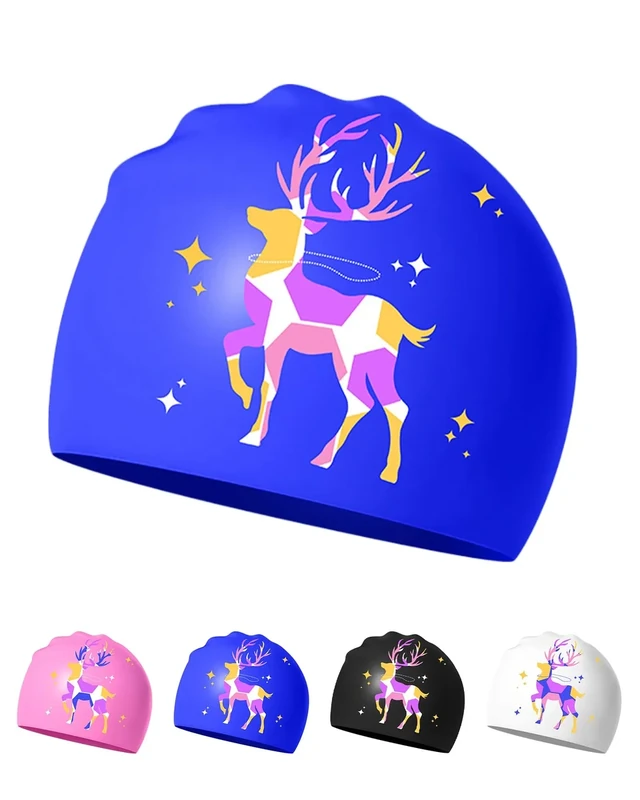 Badekappe für Damen – Weich, Elastisch, Anti-Rutsch, Stylisch, Komfortabel (Blau Hirsch)