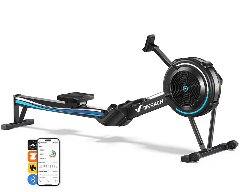 MERACH Rudergerät Luftwiderstand für Zuhause, 10 Stufen Einstellbar mit Exklusiver APP, Professionelles Indoor-Rudergerät, Ergonomischer Komfortsitz, Einfache Lagerung