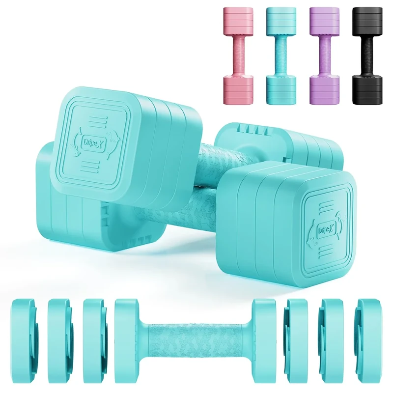 Dripex Hanteln Set Verstellbare Hanteln 1 Paar 5kg x2 oder 2,5kg x2, Schnell justierbare 6 Hantelplatten mit einem Gewicht von 0,5 kg oder 0.25 kg (Blau 5 kg x2)