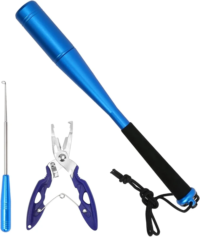 TYBYBB Fischtöter Angelzange Hakenlöser Totschläger Angeln Zange Sprengringzange Fischbetäuber Klein Set Knüppel Fisch Splitringzange Edelstahl Angeln Hecht Angelschere Disgorger Forelle