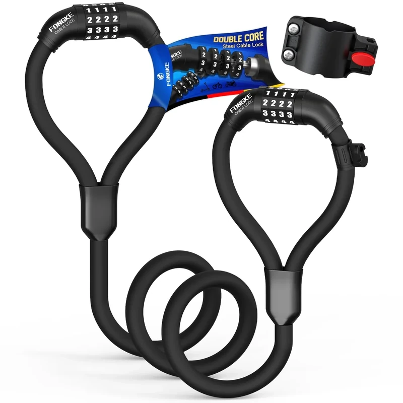 E Scooter Schloss, Schloss für E Scooter mit Halterung, Fahrradschloss mit 4-Stellig Zahlencode, Doppelter Zahlenschloss, 105cm/12mm Kabelschloss Wasserdichtes, Anti-Diebstahl E Roller Schlösser