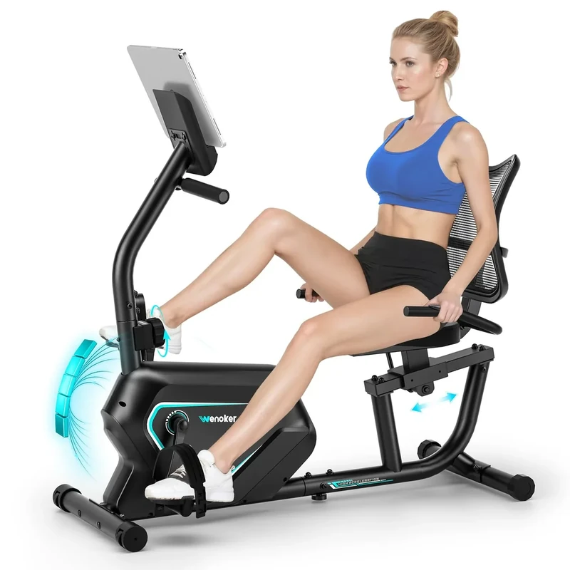 Wenoker Ergometer Liege- Heimtrainer mit Magnetbremse, Pulssensoren und LCD-Display, 16 Widerstandsstufen Bis 160KG, Sitzergometer mit Rückenlehne für Senioren