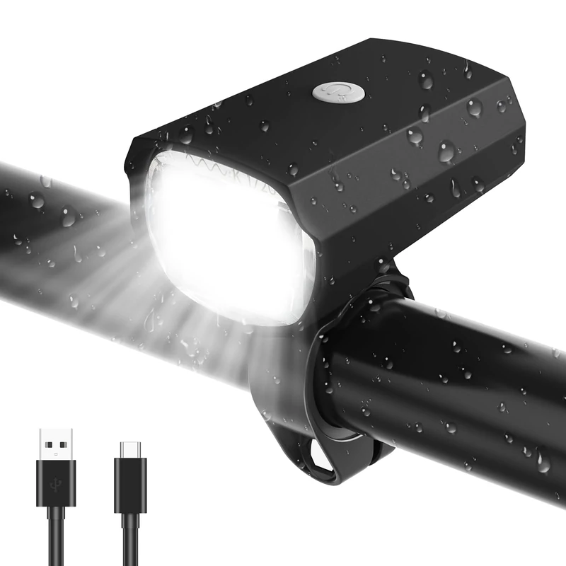 Realky LED Fahrradlicht Vorne, 50 LUX, Fahrradlicht USB Aufladbar mit 1200mAh Akku, IPX5 Wasserdicht Fahrradlampe Vorne, StVzo Zugelassen Fahrradbeleuchtung