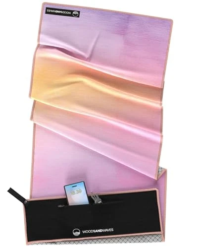 WOODSANDWAVES Sporthandtuch Fitnessstudio mit Reißverschluss Tasche & Magnet - Schnelltrocknend & rutschfest - Mikrofaser Fitness Handtuch Sport Fitnesshandtuch - Gym Handtuch & Zubehör - 130x50 cm