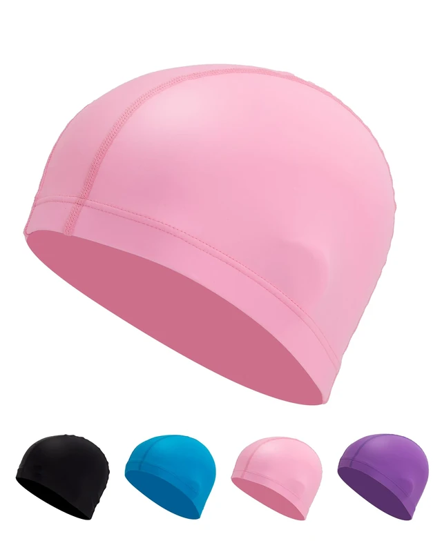 Badekappe Kinder Stoff (4-10 Jahre) – Bequem, Langlebig & Hochelastisch (Hellrosa)