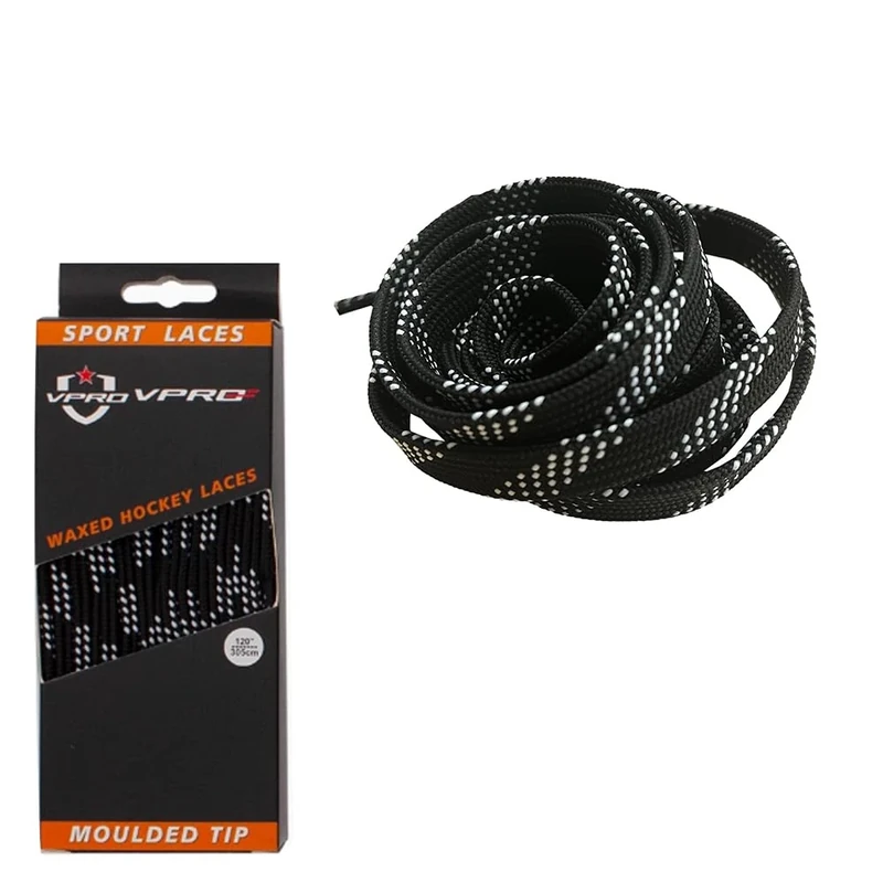 VPRO Gewachste Eishockey-Schnürsenkel in verschiedenen Farben, Eishockey-Schlittschuh-Schnürsenkel sind das perfekte Geschenk für Sportbegeisterte (Weiß Schwarz, 120“)
