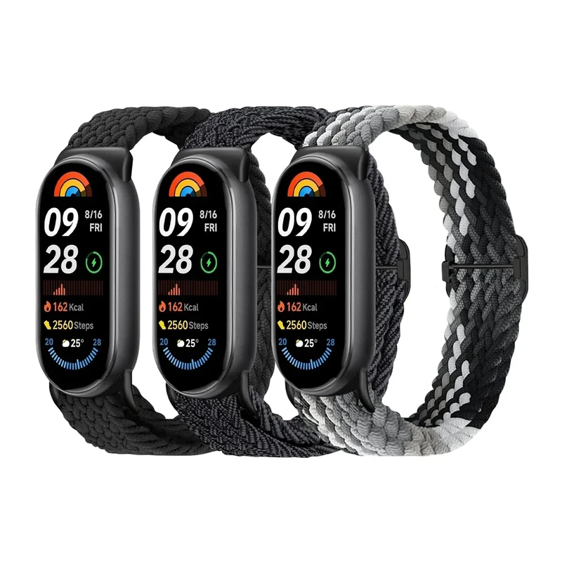 AidorMax 3 Stück Geflochtenes Armband Kompatibles mit Xiaomi Smart Band 10/9/8 Armband, Stufenlos verstellbarer Stoff Uhrenarmband elastisches Ersatzarmband für Mi Band 10/Mi Band 9/Mi Band 8