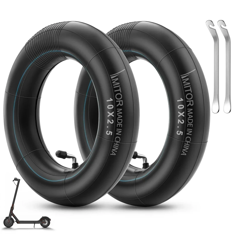 Amitor E-Scooter Schlauch 10x2.50, 2 Reifenheber, 10 Zoll für Ninebot MAX G30D/G30D 2/G30/G30P/G30LP, 60/70-6.5 Verdickter, Silbernes Ventil 90°, 2 PCS