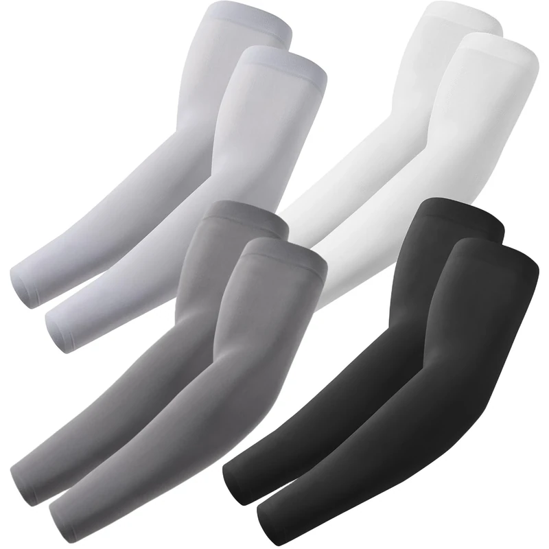 fuinloth 4 Paare Arm Sleeves Arm Stulpen Armschoner für Damen/Herren, Volleyball Basketball Sport Ärmel Schwarz+Dunkel Grau+Hell Grau+Weiß