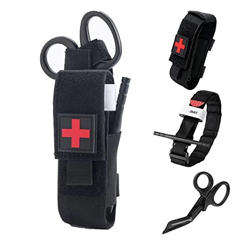 Upgrade-Tourniquet-Tasche mit Tourniquet und Schere, MOLLE-Tourniquet-Halter, lebensrettende Blutungskontrolle, Einhandbedienung der hämostatischen Bandage (3 Stück)