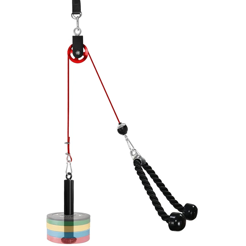 LFJ LAT Pull Down and Lift Weight Pulley System Cable Machine Pulley Attachment for Trizeps Pull Down, Bizeps Curl, Back Forearm, Shoulder Home Gym Equipment (Red Set with Aluminum Alloy Pulley)