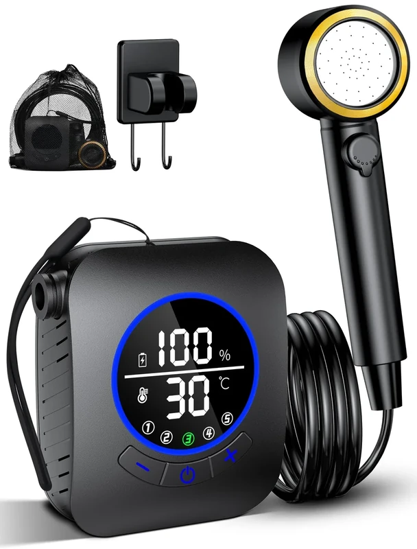 Rsaoty Tragbare Campingdusche, Camping Dusche mit Pumpe, Tragbare Duschen Outdoor, 8000mAh wiederaufladbare Batterien, mit 2m Schlauch,für Garten, Reisen, Autowäsche Haustierwäsch