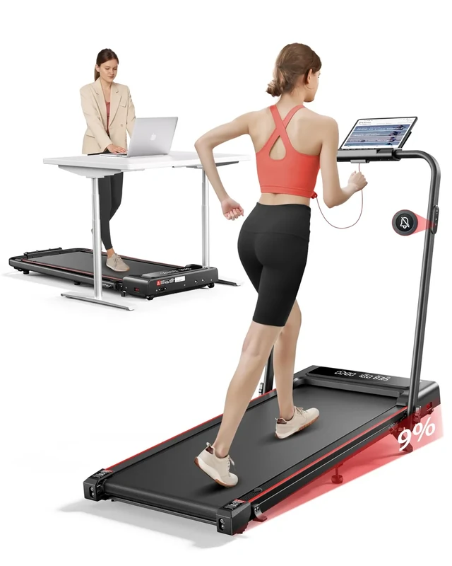 Laufband für Zuhause mit Neigung, 4 IN 1 Walking Pad, 12km/h Klappbar Laufband mit Steigung, 2.5HP Under Desk Schreibtisch Treadmill für Zuhause & Büro, Fernbedienung und App, Stummschalttaste