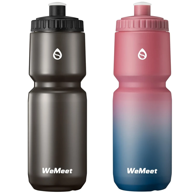 WEMEET 1000ml Auslaufsichere Squeeze Trinkflaschen, BPA-frei, Fahrradtrinkflasche mit Kapazitätsskala, für Fahrrad, Fitnessstudio, Outdoor(Schwarz & Rot Blau, 2er Pack)