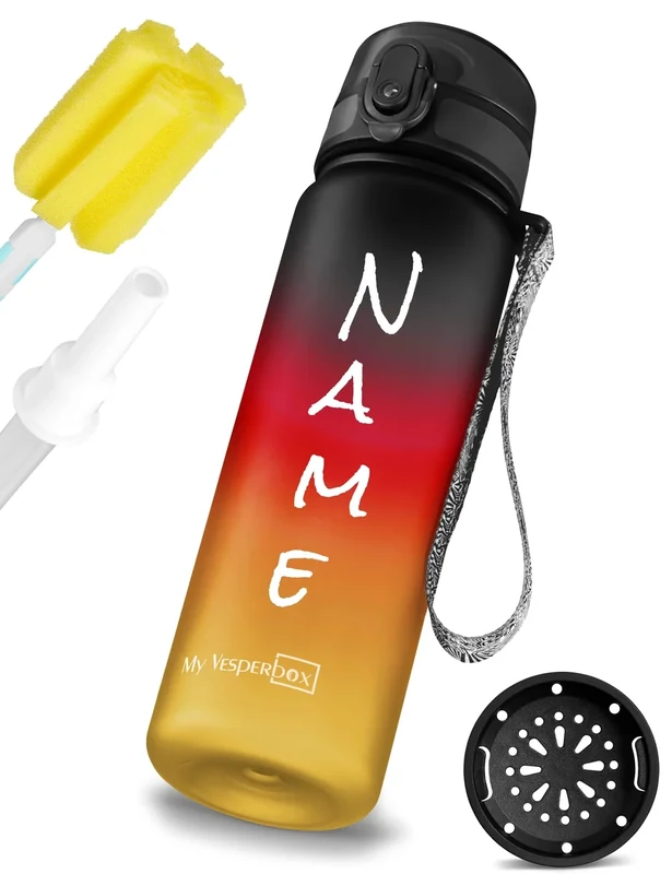 My Vesperbox® Personalisierte Trinkflasche Kinder 750ml [INK. STROHHALM & SIEB] - Wasserflasche Kohlensäure Geeignet & Auslaufsicher - Water Bottle Kids - für Schule & Sport - BPA fre